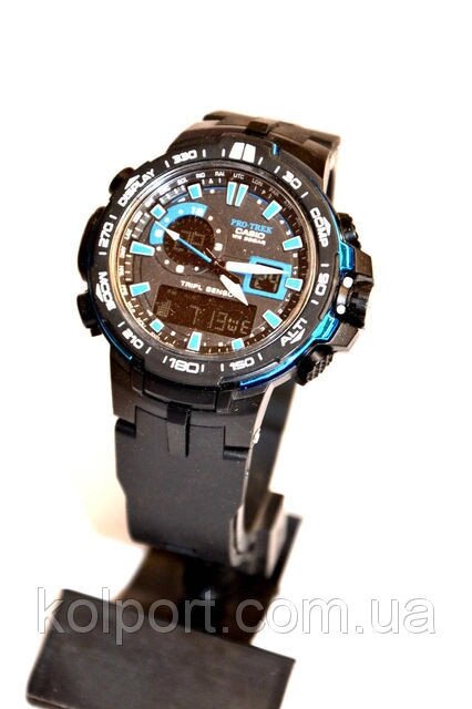 Наручний годинник Casio Pro Trek PRW6000 (чорні з синім), чоловічі, електронні, спортивно-туристичні годинники від компанії Інтернет-магазин "Tovar-plus. Com. Ua" - фото 1