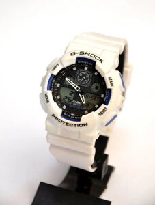 Наручний годинник Casio G-Shock GA-100 (білі з синім), спортивні, чоловічий годинник, електронні, made in Japan
