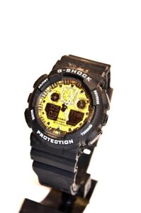 Наручний годинник Casio G-Shock GA-100 (чорні з золотим), чоловічі, електронні, спортивно-туристичні годинники