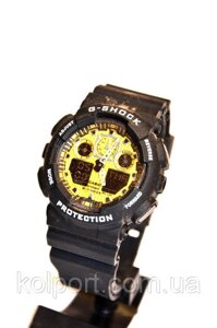 Наручний годинник Casio G-Shock GA-100 (чорні з золотим), чоловічі, електронні, спортивно-туристичні годинники