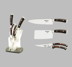 Елітний кухонний набір з ножа, сокири і ножиць + підставка, Німецького виробництва Grossman