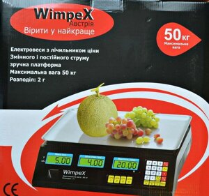 Електронні торгові ваги Wimpex 50 кг, з лічильником ціни, торгове обладнання, ваги, електронні