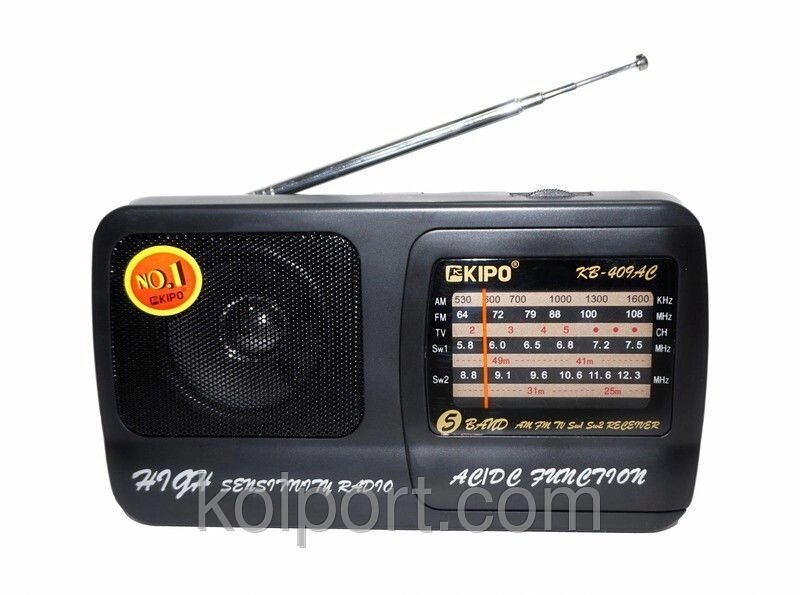 Переносний 5-ти хвильовий радіоприймач KIPO KB-409AC, FM-радіо - опт