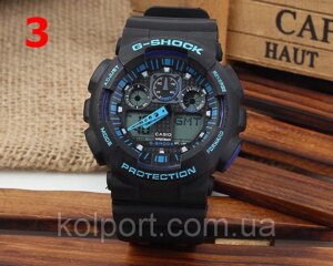 Годинники Casio G-Shock GA100, чорні з синім, наручний годинник, чоловічий годинник, електронні, спортивно-туристичні годинники