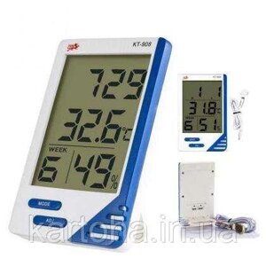 Термометр електронний з гігрометром, годинником, будильником, календарем і виносним датчиком, живлення від батарейки