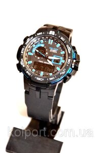 Наручний годинник Casio Pro Trek PRW6000 (чорні з синім), чоловічі, електронні, спортивно-туристичні годинники