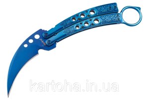 Балисонг керамбит синій з переливом ніж метелик, тренувальне зброю для трюків (флипперов), філіппінський ніж