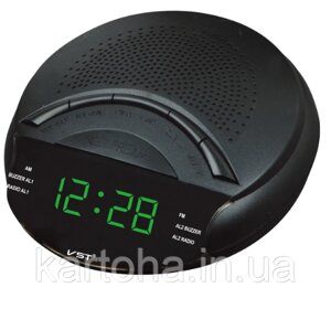Радіо годинник настільні vst 908-2 із зеленим підсвічуванням + будильник і функція відстрочки, радіо FM
