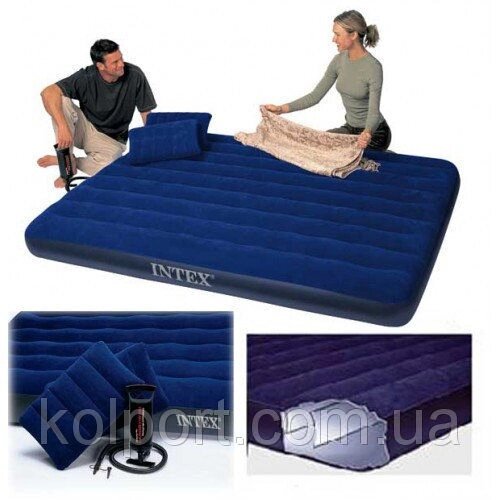 Двоспальний надувний матрац Intex 68765 з насосом і подушками - Україна