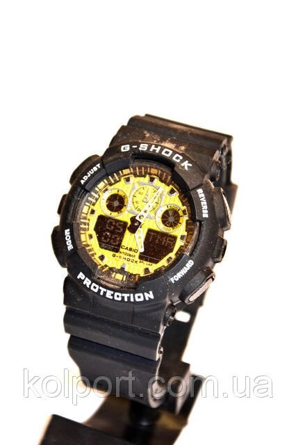 Наручний годинник Casio G-Shock GA-100 (чорні з золотим), чоловічі, електронні, спортивно-туристичні годинники - доставка