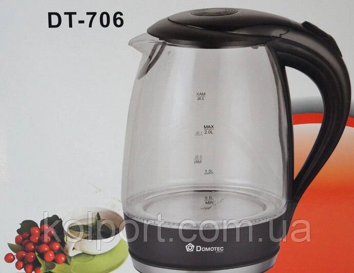 Скляний електричний чайник Domotec DT-706 з LED підсвічуванням від компанії Інтернет-магазин "Tovar-plus. Com. Ua" - фото 1