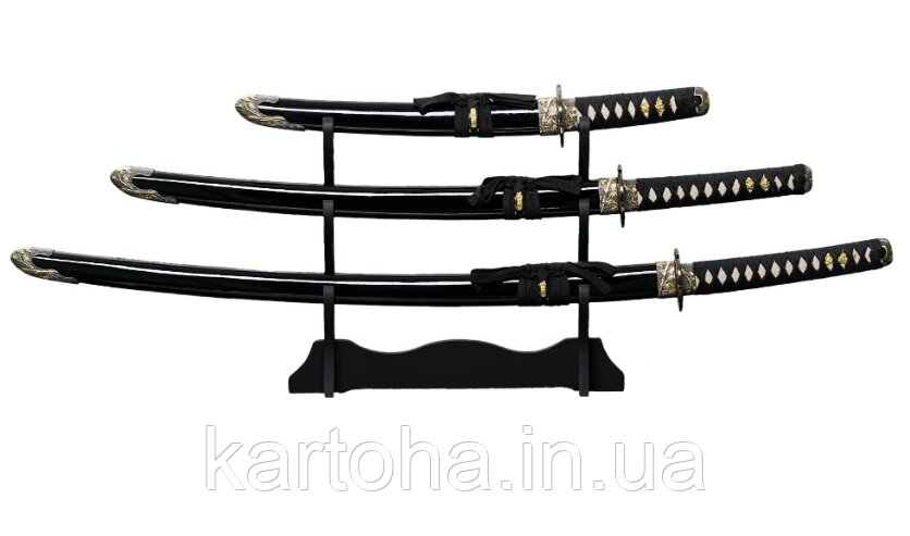 Японські катани 3 шт комплект самурай самурайська Katana меч, якісне лезо + підставка від компанії Інтернет-магазин "Tovar-plus. Com. Ua" - фото 1