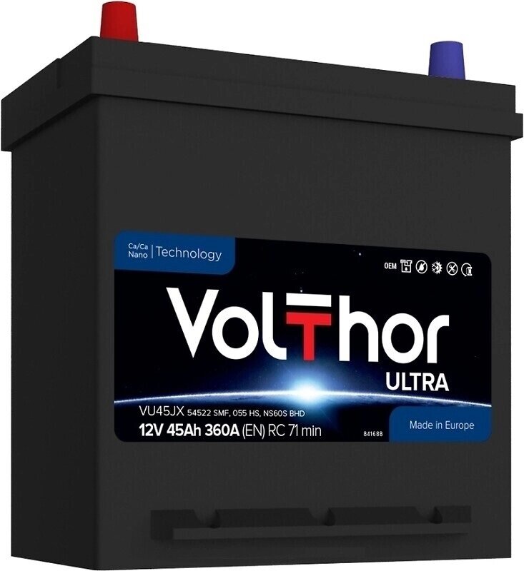 Акумулятор автомобільний VolThor VU45JX 54522 SMF, 055 HS (Ultra, Ca/Ca, 12V, 45Ah, EN360A, RC 71 min, Asia, від компанії CD-Market - фото 1