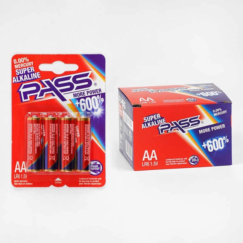 Батарейки "PASS" C 56888 Alcaline, пальчикові, АА 1,5V, ЦІНА ЗА 48 ШТУК В БЛОЦІ [Склад зберігання: Одеса №4] від компанії CD-Market - фото 1