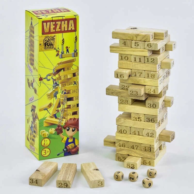 Дерев'яна гра "Вежа" 7358 (30) 54 деталі, "4FUN Game Club wood", в коробці [Склад зберігання: Одеса №4] від компанії CD-Market - фото 1