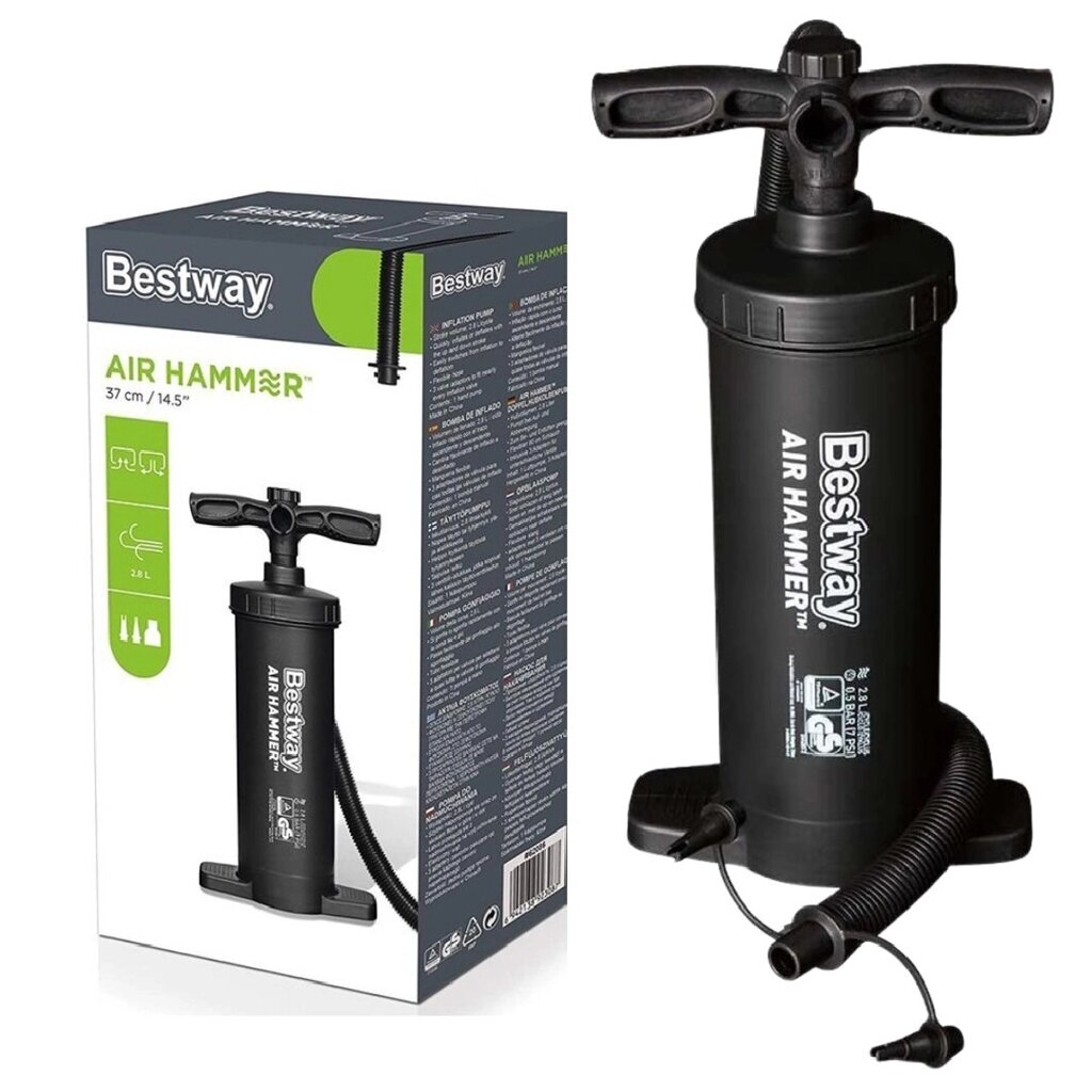 Насос ручний BestWay 62086 «Air Hammer» (об'єм: 2.8 L., висота: 37 см., 3 насадки, шланг 1 м., надування/зування) від компанії CD-Market - фото 1