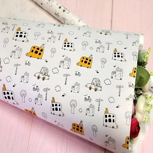 Папір пакувальний крейдований "Машинки на білому" 70*100см 10л/уп Stenson 1038БЛ [Склад зберігання: Одеса №3] від компанії CD-Market - фото 1