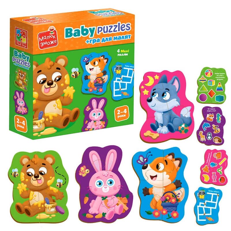 Пазли картонні з грою "Лісові звірі" VT1722-26 укр "Vladi Toys" [Склад зберігання: Одеса №4] від компанії CD-Market - фото 1