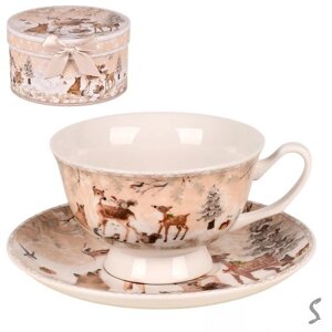 Чашка з блюдцем новорічна "Bambi" 2пр/наб 180мл/14см Stenson R36255 [Склад зберігання: Одеса №3]