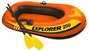 Човен надувний Intex 58331 «Explorer 200 Set» (94*185 см, гребний, півторамісний, двокамерний, надувне дно, до 95 кг.)
