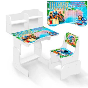 Парта шкільна "Синій прибулець" ПШ 064 ЛДСП, колір біла, 69*45 см, + 1 стілець, з пеналом [Склад зберігання: Одеса №4]