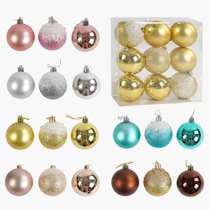 Новорічні прикраси C 67747 9 штук, кульки, D = 7 см, ВИДАЄТЬСЯ ТІЛЬКИ МІКС ВИДІВ, у слюді [Склад зберігання: Одеса №4]