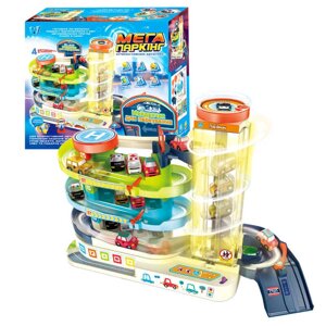 Інтерактивний автотрек 92629 "WToys", ОЗВУЧУВАННЯ УКР. МОВОЮ, автоматичний підіймач, звук, світло, пісні, 4 машинки,