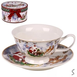 Чашка з блюдцем новорічна "Santa" 2пр/наб 180мл/14см Stenson R36278 [Склад зберігання: Одеса №3]