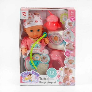 Пупс 9560 (24) "Tutu Baby playset", музичний чіп, характерні звуки та фрази, заплющує очі, аксесуари, в коробці [Склад