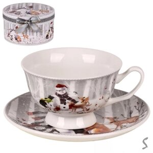 Чашка з блюдцем новорічна "Snowman's friends" 2пр/наб 180мл/14см Stenson R36271 [Склад зберігання: Одеса №3]