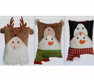 Новорічна декоративна подушка C 67825 3 види, “Святковий персонаж”, об’ємні деталі, декор, розмір 43х11х43 см, у