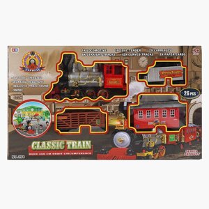 Залізниця 158 26 елементів, підсвічування, звук, парогенератор, довжина рейок 450см, 3 вагони, в коробці [Склад