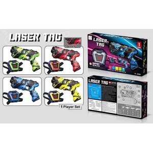 Пістолет 2140 A 4 кольори, сенсорна мішень, набір на 1 гравця, електронне табло, підсвічування, озвуч. англ. мовою, в