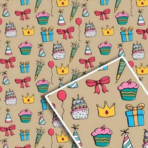 Папір пакувальний крафт "Свято на бурому" 70*100см 10л/уп Stenson 1041БР [Склад зберігання: Одеса №3]