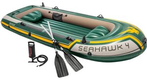 Човен надувний Intex 68351 «Seahawk 4 Set» (145*351 см, моторно-гребний, чотиримісний, трикамерний, весла, насос,