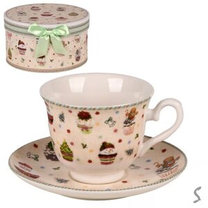 Чашка з блюдцем новорічна "Christmas" 2пр/наб 220мл Stenson R36279 [Склад зберігання: Одеса №3]