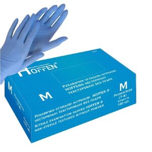 Рукавички нітрилові M Hoffen 3.2г нестерильні текстуровані б/п 50пар/уп Stenson HFN-11301M [Склад зберігання: Одеса №3]