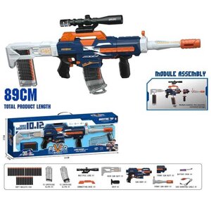 Автомат 9901-3 довжина 89 см, автоматичний принцип роботи, приціл, 2 знімні магазини, 30 м'яких патронів, акумулятор