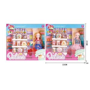 Лялька L 5-22 2 види, "Супермаркет", полички з продуктами, висота ляльки 14см, знімний одяг та взуття, в коробці [Склад