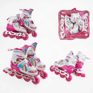 Ролики 44079-М розмір 34-38 колір РОЖЕВИЙ, колеса PU, d коліс – 6 см, устілка 21-24 см, підсвічування коліс, в сумці