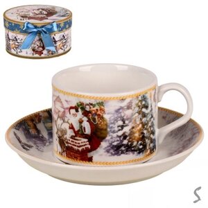 Чашка з блюдцем новорічна "Time for gifts" 2пр/наб 160мл/14см Stenson R36236 [Склад зберігання: Одеса №3]