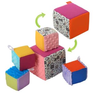 Набір м'яких кубиків дизайн 4 "Звірятка" 2050036113 (1) “Homefort” 5 кубиків, 1 великий 15х15см, 4 маленьких 10х10см, з