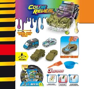 Набір машин SK-J 12 4 машинки, металопластик, змінюють колір, черпак, піпетка, на листі [Склад зберігання: Одеса №4]