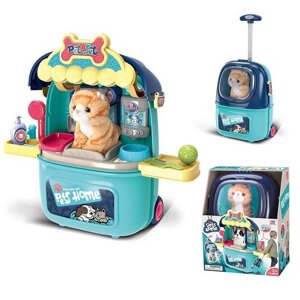 Валіза з улюбленцем 008-987-4 “Грумінг салон”, м’яка іграшка, аксесуари, полички, приладдя, висувна ручка валізи, в