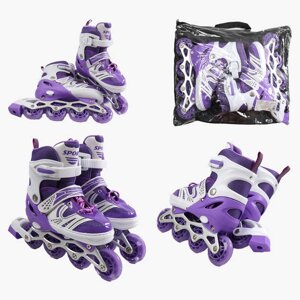 Ролики 52344-М /розмір 34-38/ колір – ФІОЛЕТОВИЙ колеса PU, ПЕРЕДНЄ КОЛЕСО СВІТЛО, d – 6.5 см, в сумці [Склад