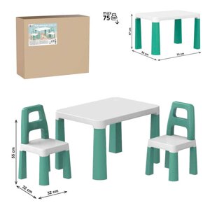 Дитячий стіл з двома стільцями 0440 "Technok Toys", заокруглені кути, ніжки зі вставками, 2 стільця, в коробці [Склад