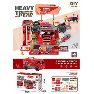 Трек 6662 "Пожежна станція", 2в1, вантажівка+трек, 46 елементів, металопластикова машинка, пластикові колеса, в коробці