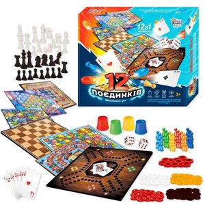 Гра 12 Поєдинків 92918 "4FUN Game Club", ігрові поля, фішки, карти, шахи, шашки, кубик, в коробці [Склад зберігання:
