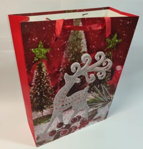 Пакет подарунковий паперовий "Новорічна композиція" 40 * 55 * 15см Stenson (R87419) колір: червоний [Склад зберігання: