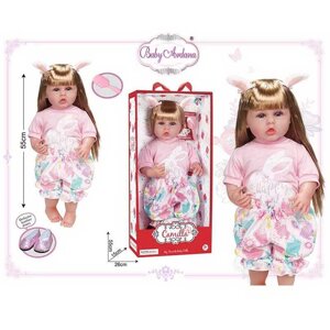 Лялька A 919 C гумова, висота - 52 см, прошите волосся, рухомі кінцівки, щітка для волосся, заколки з “вушками”,